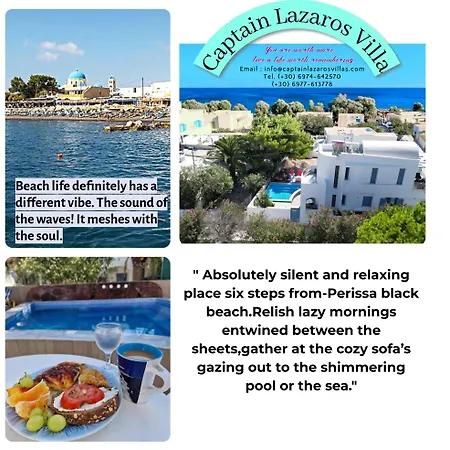 Located By The Sea One Beachfront Detach Private Captain Lazaros Pool With Loft In 750sqm Spacious Private Plot-jacuzzi-sunrelax-furnished Terace-gazebo-private Parking,sleep 3 Adults And 2 Children, Just Steps From The Black Beach-seaview Villa Perissa (Santorini)